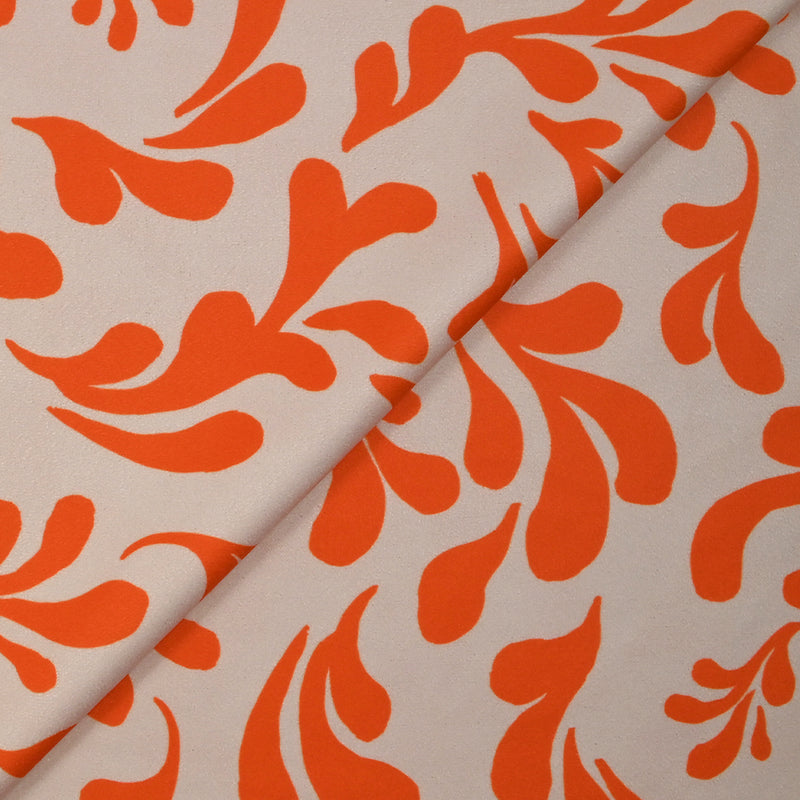 Jersey de velours ras imprimé branche rétro orange fond écru