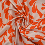 Jersey de velours ras imprimé branche rétro orange fond écru