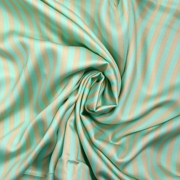 Satin de viscose imprimé rayé vert d'eau et beige