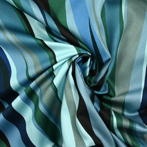 Satin de viscose imprimé fissure en diagonale vert et bleu