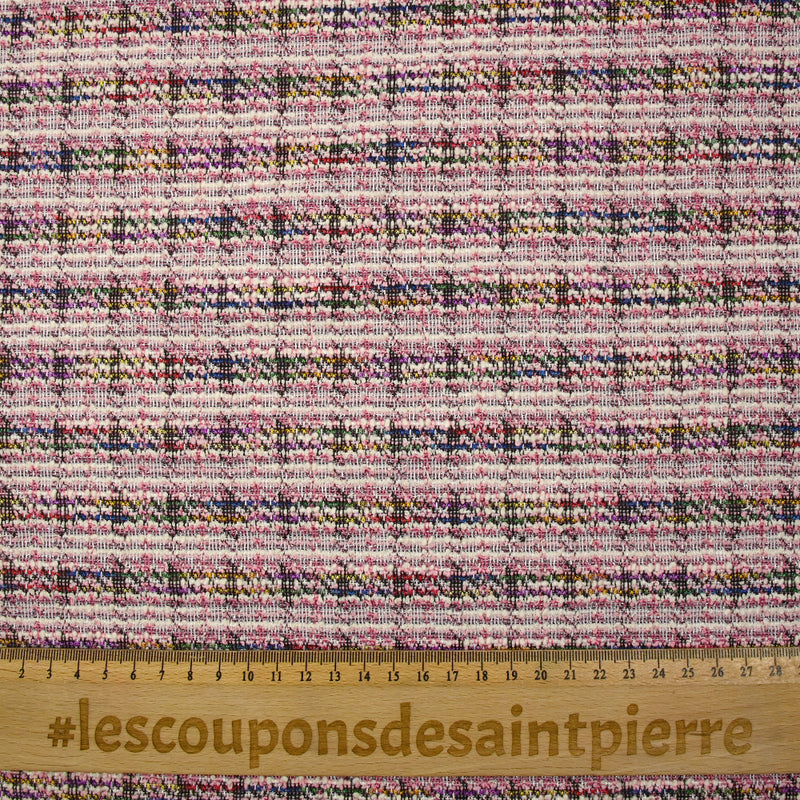 Maille aspect tweed lurex à carreaux rose