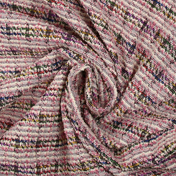 Maille aspect tweed lurex à carreaux rose