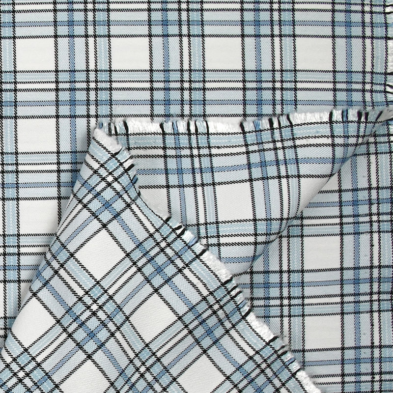 Bengaline polyviscose tartan bleu fond blanc