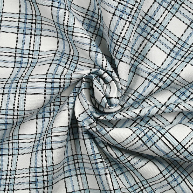 Bengaline polyviscose tartan bleu fond blanc