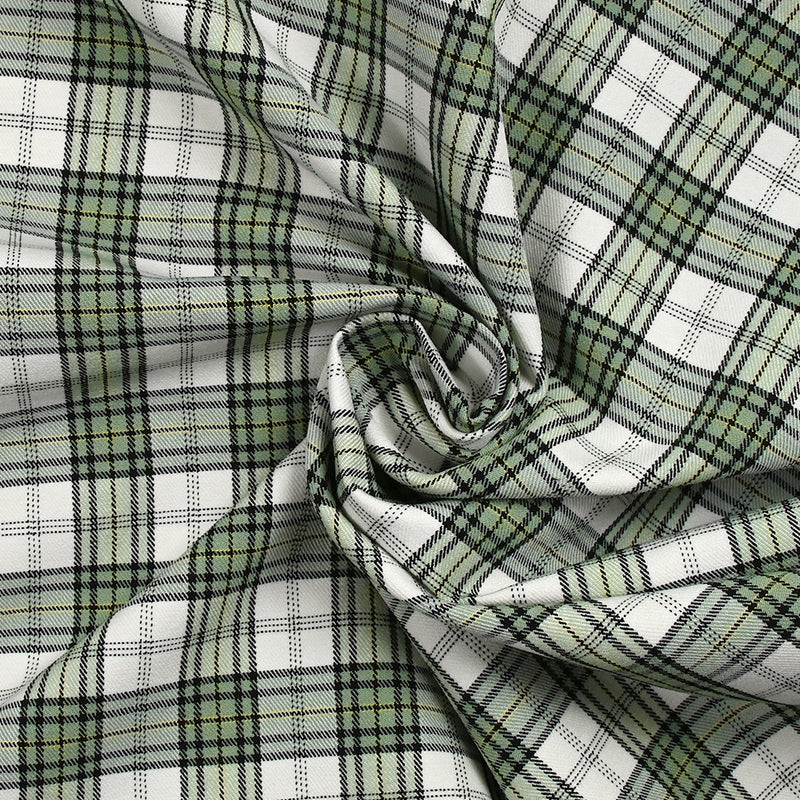 Bengaline polyviscose tartan vert fond blanc