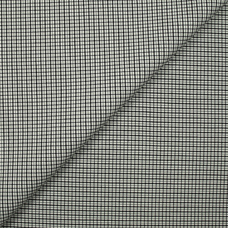 Bengaline polyviscose mini carreaux vert-de-gris et noir fond blanc