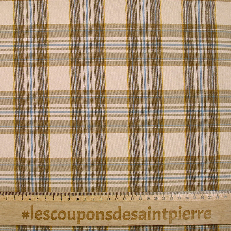 Bengaline polyviscose à carreaux marron et bleu fond beige