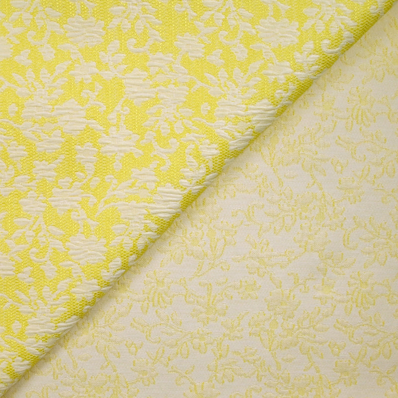 Jacquard de polycoton liaison de fleurs fond jaune