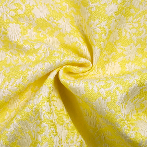 Jacquard de polycoton liaison de fleurs fond jaune