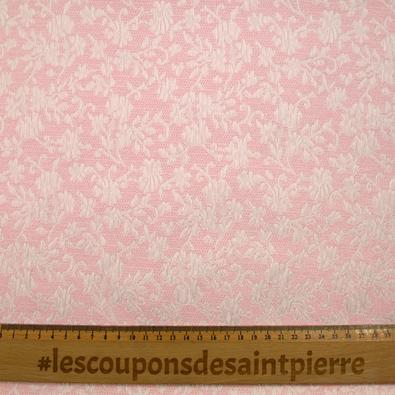 Jacquard de polycoton liaison de fleurs fond rose