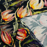 Lin viscose imprimé tulipe fond marine