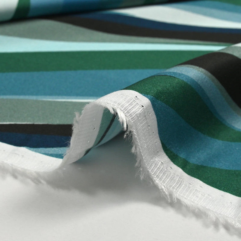 Satin de viscose imprimé fissure en diagonale vert et bleu