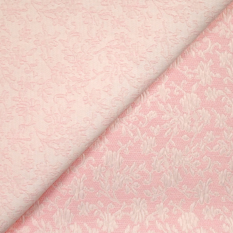 Jacquard de polycoton liaison de fleurs fond rose