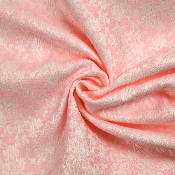 Jacquard de polycoton liaison de fleurs fond rose