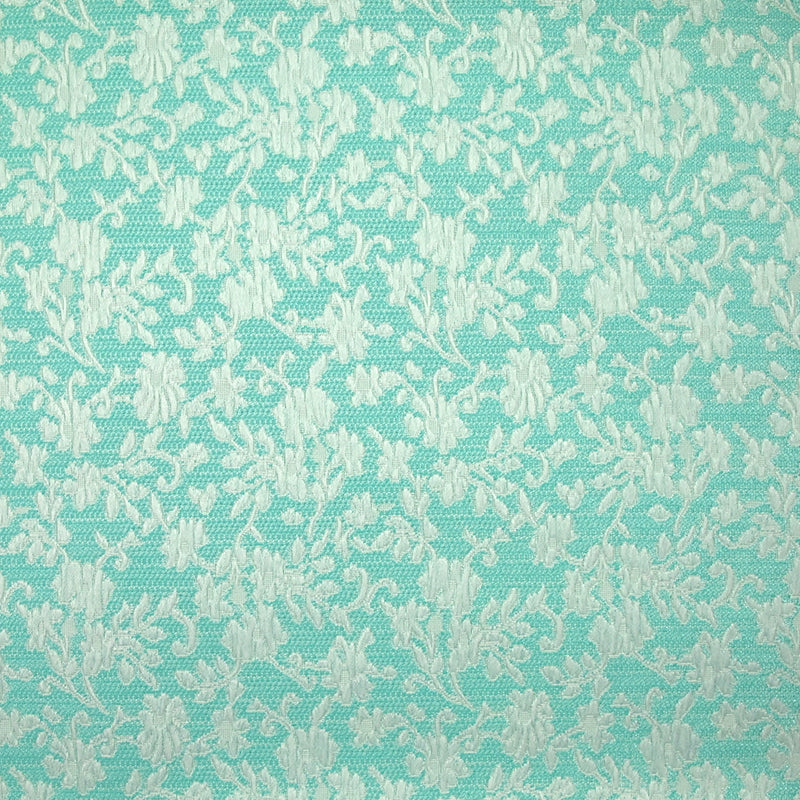 Jacquard de polycoton liaison de fleurs fond turquoise