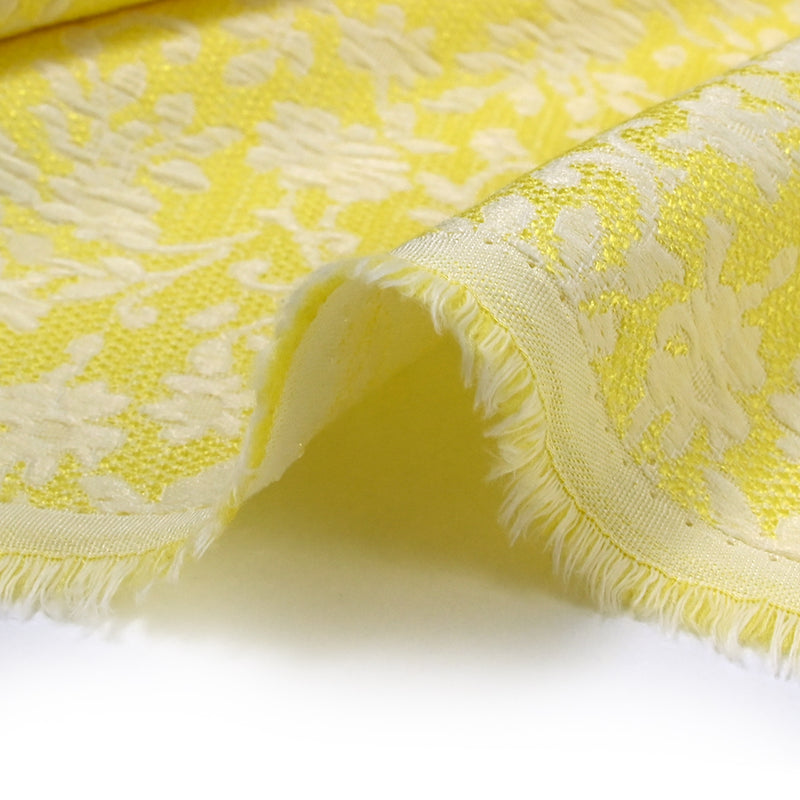 Jacquard de polycoton liaison de fleurs fond jaune