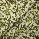 Coton indien imprimé liane de fleurs anis fond beige crème