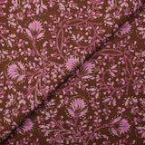 Coton indien imprimé liane de fleurs lilas fond marron