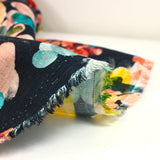 Viscose linen printed with multicolored balloons on navy background