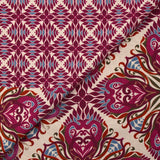 Viscose imprimée mandala botanique magenta fond écru