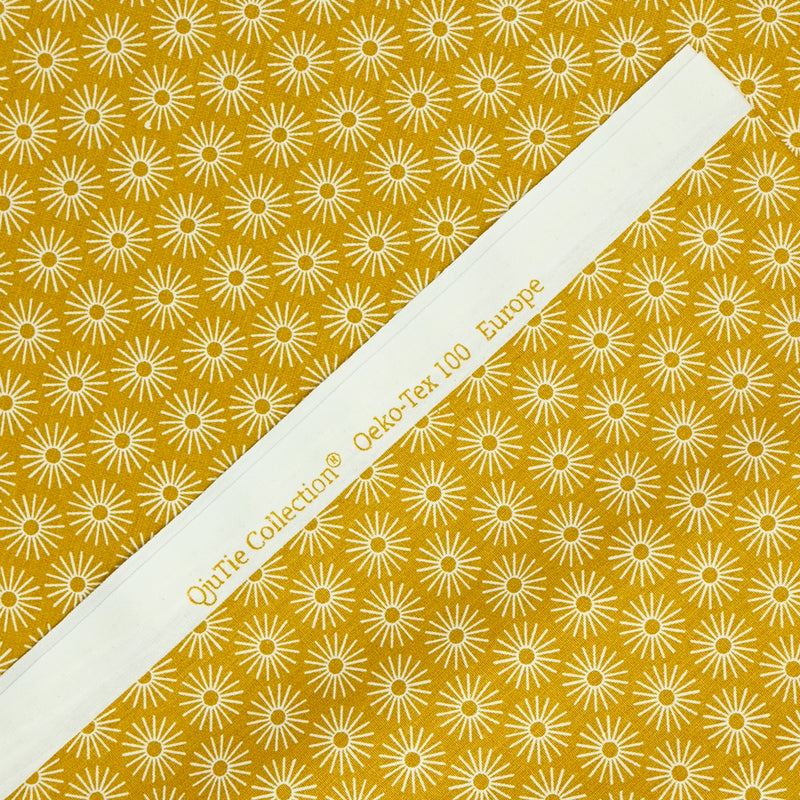 Cotton Popeline Printed Sun mustard background