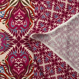 Viscose imprimée mandala botanique magenta fond écru