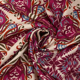 Viscose imprimée mandala botanique magenta fond écru