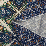 Viscose imprimée mandala botanique marine fond écru