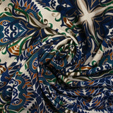 Viscose imprimée mandala botanique marine fond écru