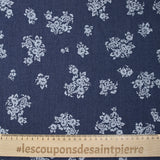 Chambray de coton imprimé fleurs fond bleu foncé