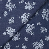 Chambray de coton imprimé fleurs fond bleu foncé