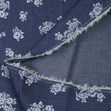 Chambray de coton imprimé fleurs fond bleu foncé
