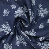 Chambray de coton imprimé fleurs fond bleu foncé