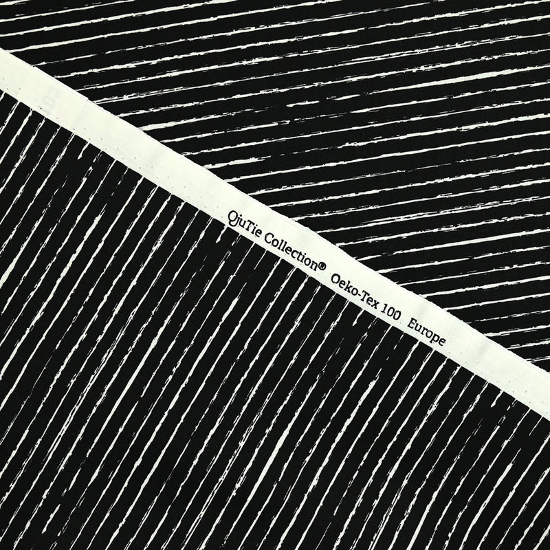 Popeline de coton imprimée rayée fond noir