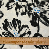 Viscose linen flower print with black brush on ecru background