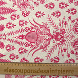 Viscose imprimée broderie d'Oaxaca fuchsia fond blanc cassé
