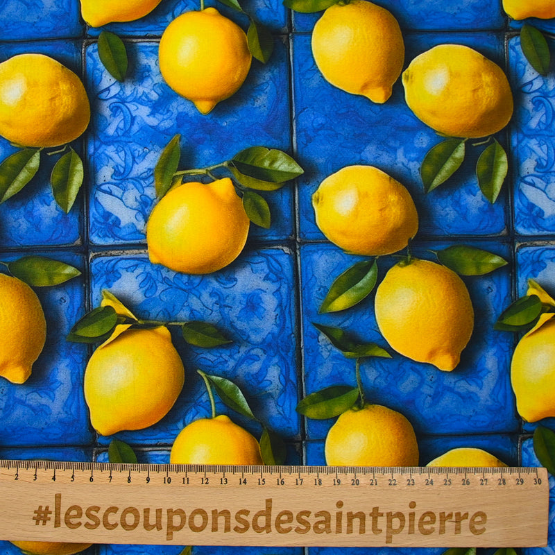 Lisbon printed cotton and lemon blue background