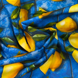 Lisbon printed cotton and lemon blue background