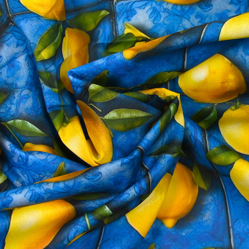 Lisbon printed cotton and lemon blue background