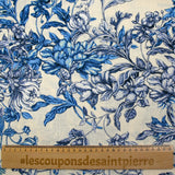 Viscose tissée imprimée fleurs enchantées bleu fond écru