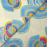 Viscose tissée imprimée arc en demi-cercle fond écru