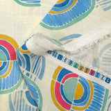 Viscose tissée imprimée arc en demi-cercle fond écru