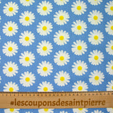 Coton imprimé marguerite fond bleu