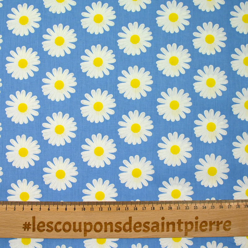 Coton imprimé marguerite fond bleu