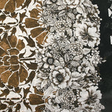 Voile de coton imprimé frise et cyanotype marron fond écru