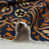 Voile de viscose imprimé arabesque et feuille fond marine