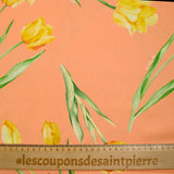 Coton imprimé tulipe jaune fond orange