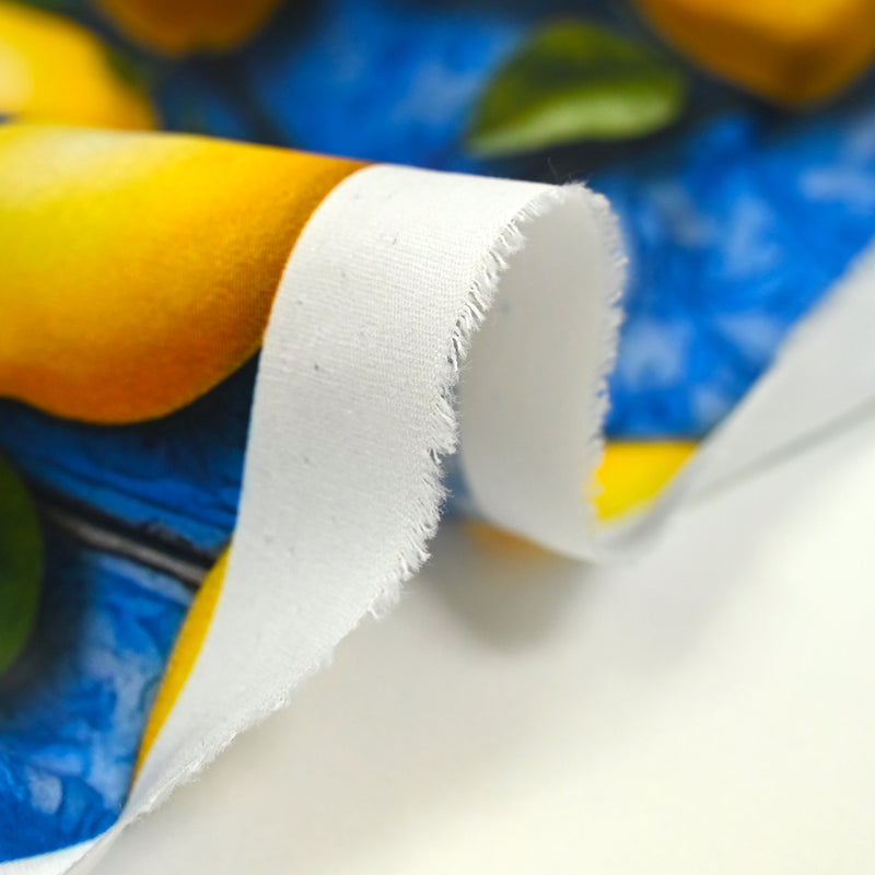 Lisbon printed cotton and lemon blue background