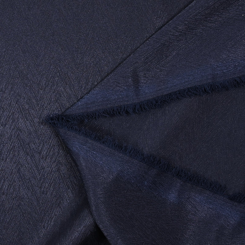 Polyester fin satiné chevrons hachurés bleu nuit