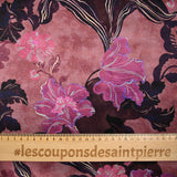 Satin de soie imprimé Milan fleurs magenta fond violet